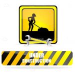 Under Construction Sign with Worker Man Silhouette